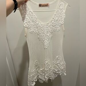 White Tunic mesh/see through +embroidered